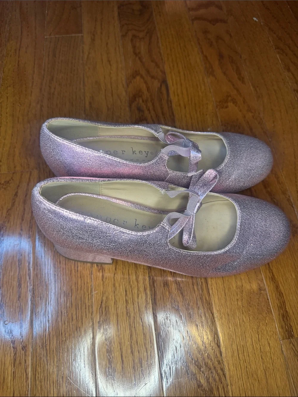 Copper Key Sparkling Rose Pink Mary Jane Flats with Bow